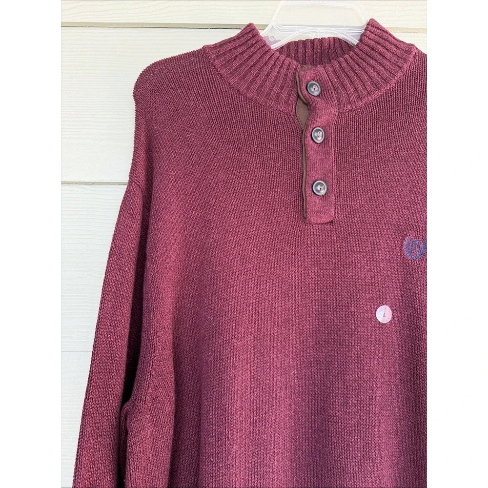 Chaps Maroon Burgundy Mock‎ Neck Elbow Patch Button Knit Sweater Mens Large NEW